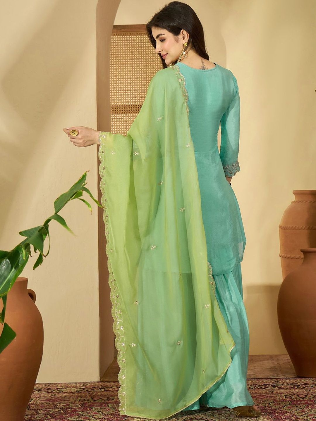 Dhiyona SN Sequence Embroidered Kurta With Sharara & Dupatta