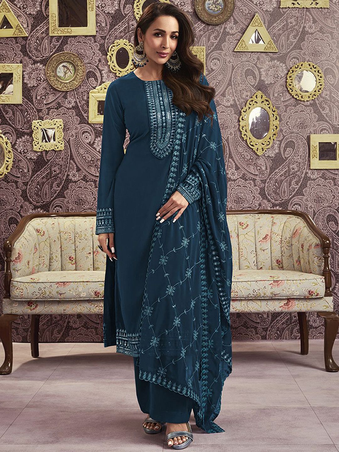 Dhiyona IN Ethnic Motifs Yoke Design Kurta Palazzo & Dupatta