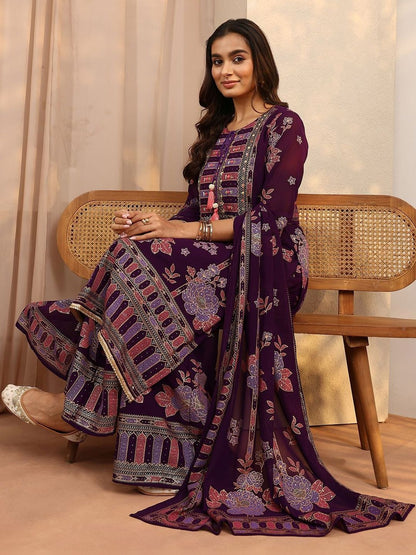 Dhiyona LL Women Ethnic Motifs Printed Regular Thread Work Kurta with Palazzos & With Dupatta