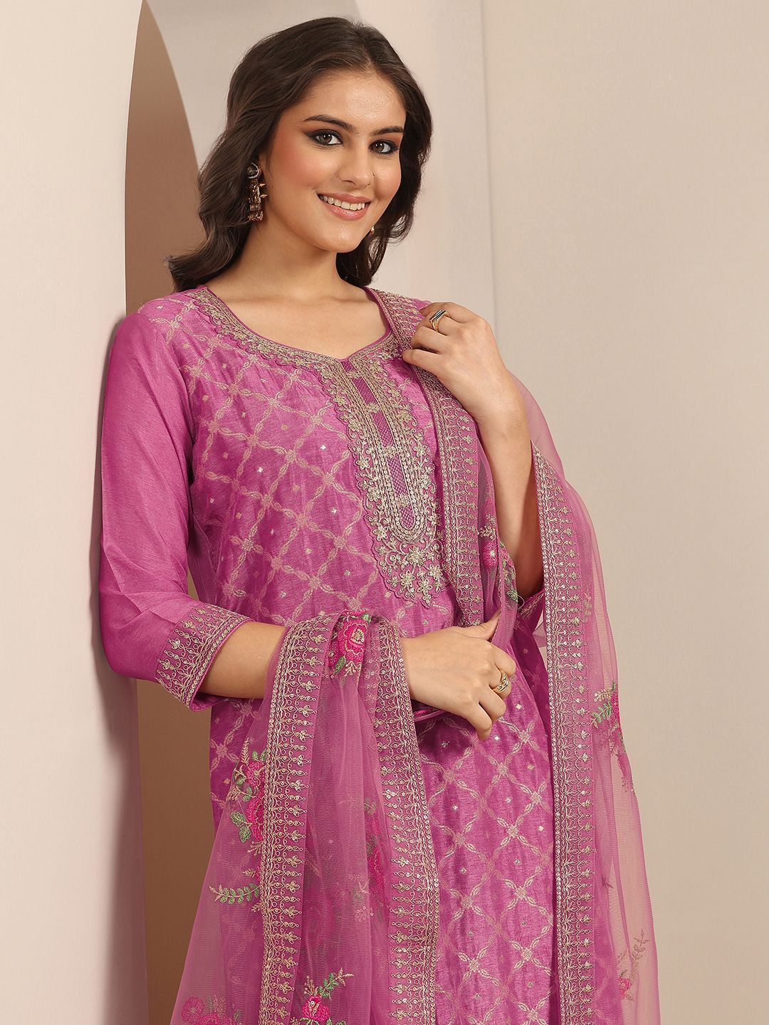 Dhiyona LL Women Ethnic Motifs Embroidered Kurta with Palazzo & Dupatta