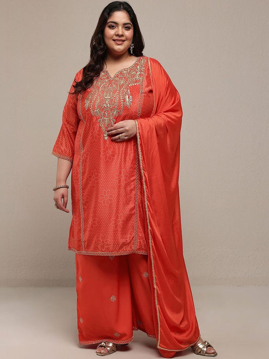 Dhiyona Women's Plus Size Ethnic Motifs Regular Kurta with Palazzos & With Dupatta