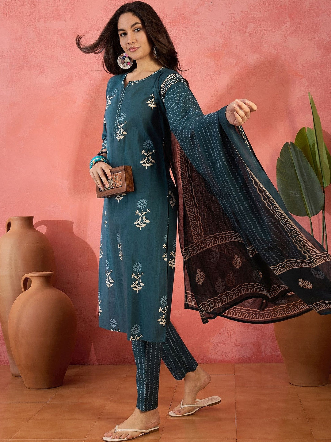 Printed Pure Cotton Round Neck Kurta & Trousers Kurta Set