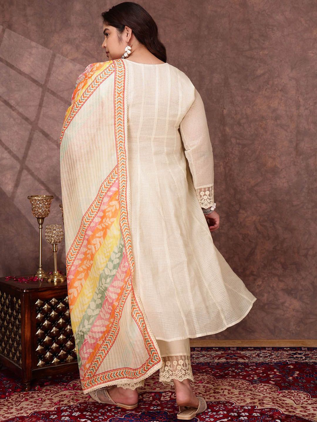 Dhiyona IN Women Floral Embroidered Thread Work Anarkali Kurta with Trousers & Dupatta