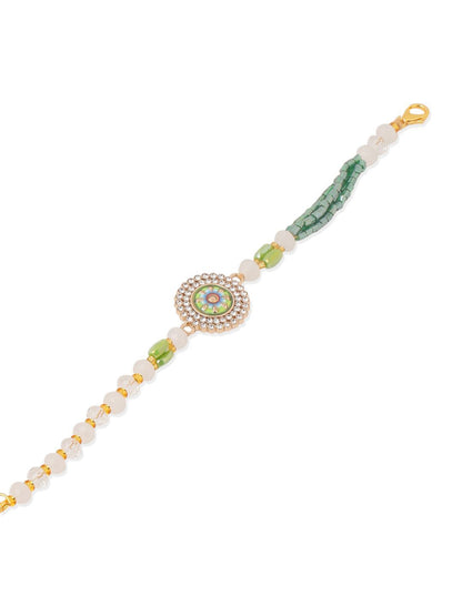 Dhiyona Artificial Stones & Beads Floral Wraparound Rakhi With Roli Chawal Chandan Mishri