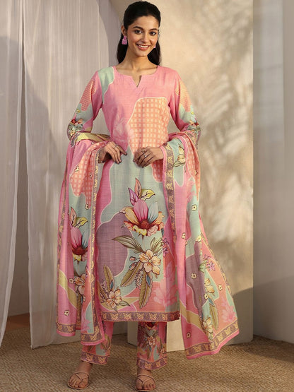 Women Floral Printed Regular Kurta with Trousers & With Dupatta