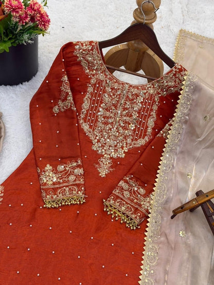 Dhiyona KL Women Ethnic Motifs Embroidered Regular Sequinned Kurta with Sharara & With Dupatta