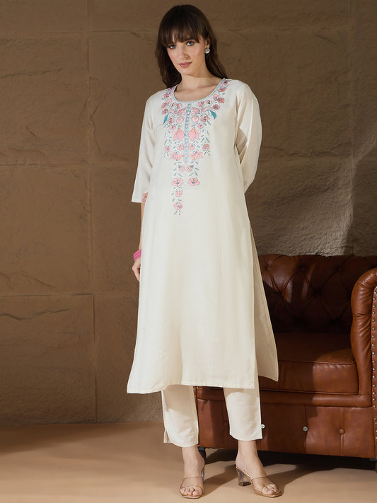 Dhiyona VV Zarvika White khadi cotton Kurta with Trousers & Dupatta Suits