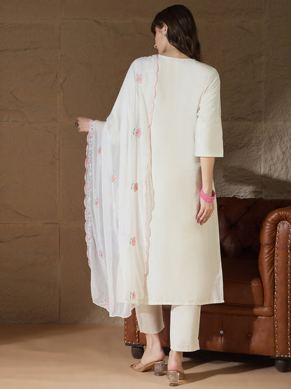 Dhiyona VV Zarvika White khadi cotton Kurta with Trousers & Dupatta Suits