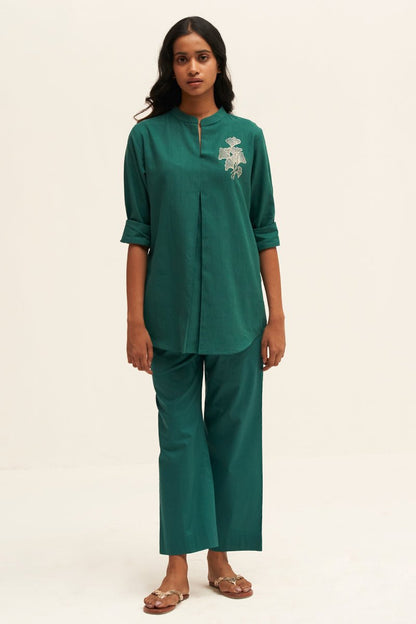 Women's Antique Green Cotton Co-ord Set