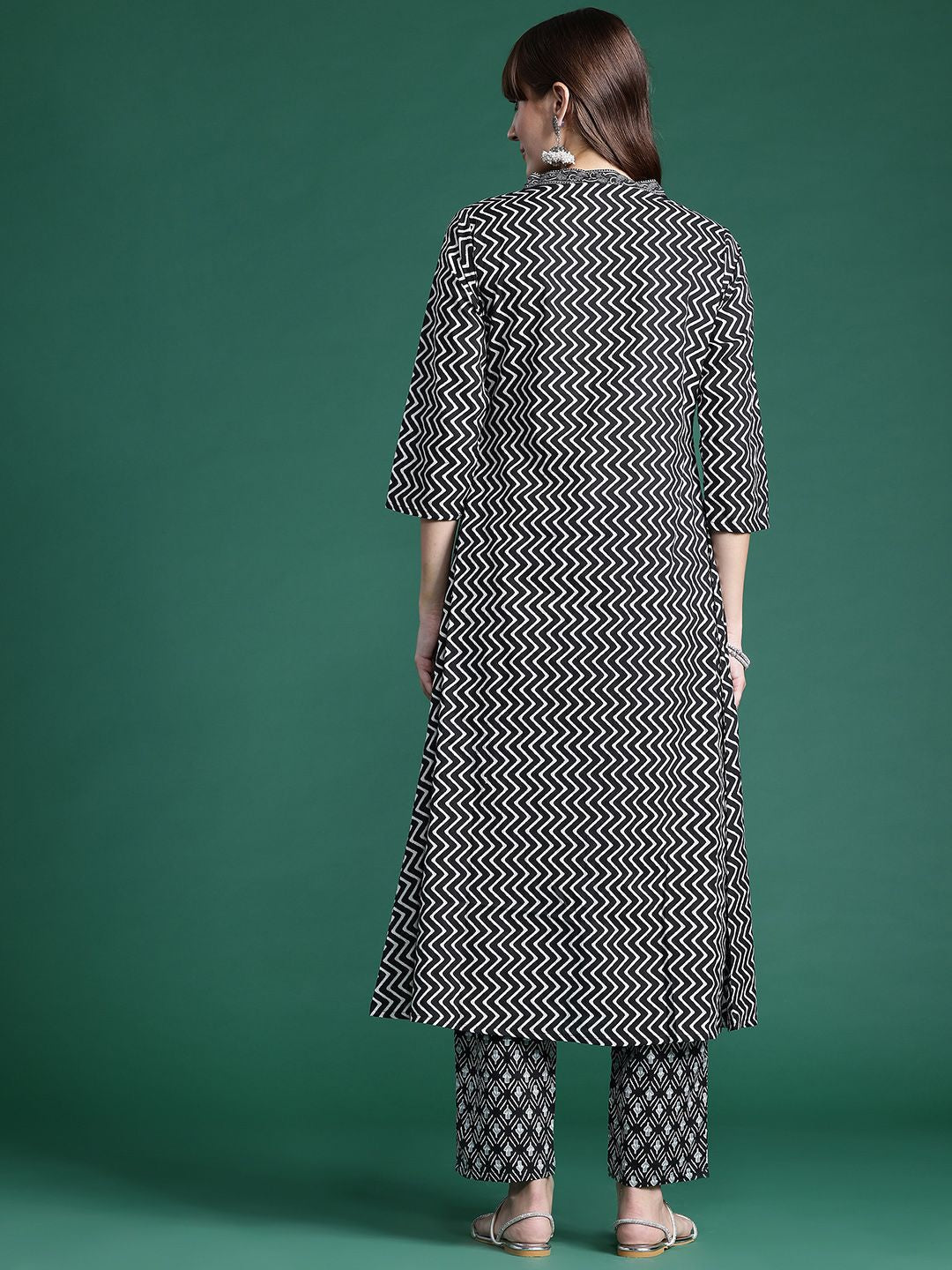 Printed Panelled Pure Cotton Kurta with Trousers
