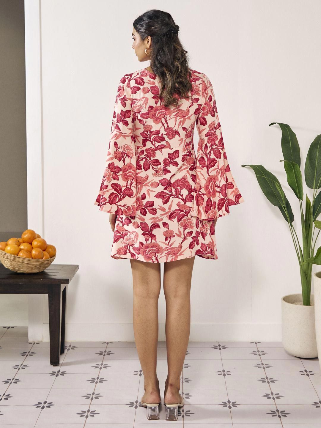Dhiyona AY Women's Floral Print Flared Sleeve A-Line Dress