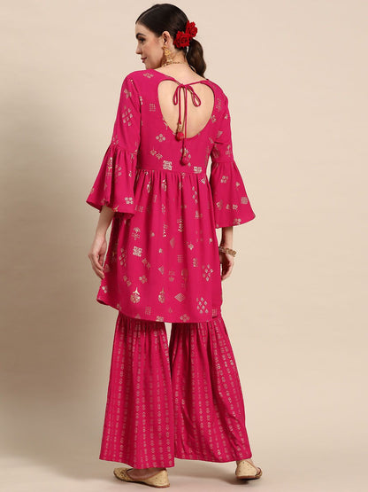 Dhiyona AN Floral Foil Printed Regular Kurta With Sharara