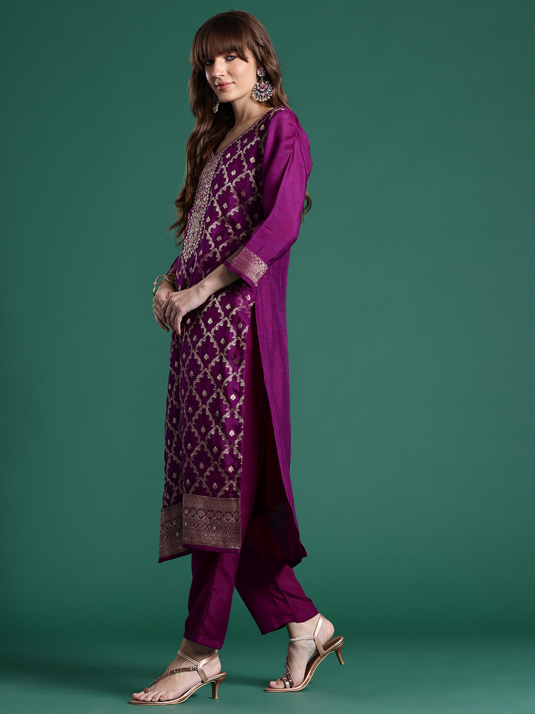 Embroidered Regular Kurta With Trousers & Dupatta