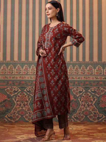 Dhiyona RR Women's Floral Printed Pure Cotton Kurta with Trousers & Dupatta