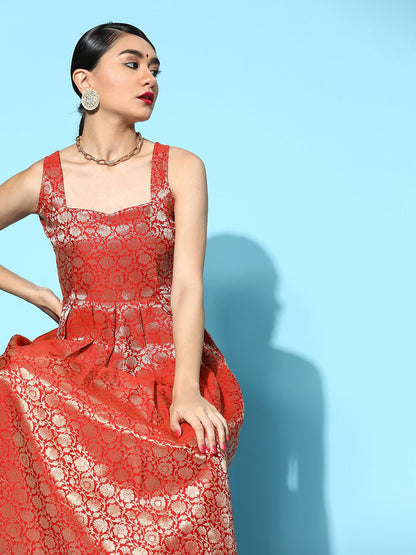 Dhiyona AY Women's Brocade Balconette Neck Long Dress