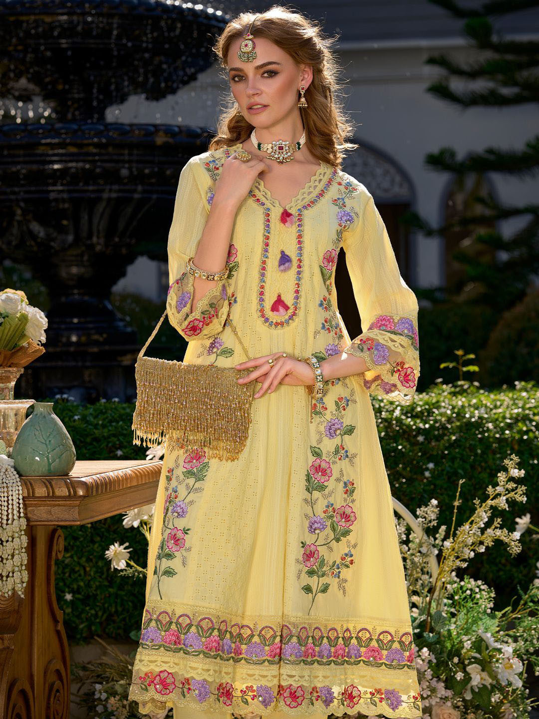 Women Floral Embroidered Cotton Kurta with Trousers & Dupatta
