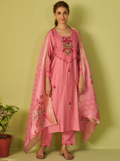 Women Floral Embroidered Kurta with Trousers & Dupatta