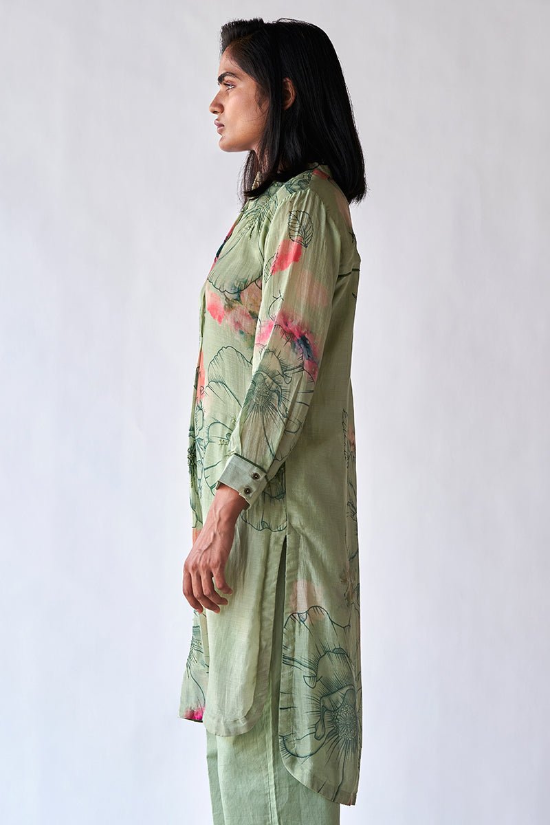 Women's Pistachio Floral Printed Bemberg Silk Co-ord Set