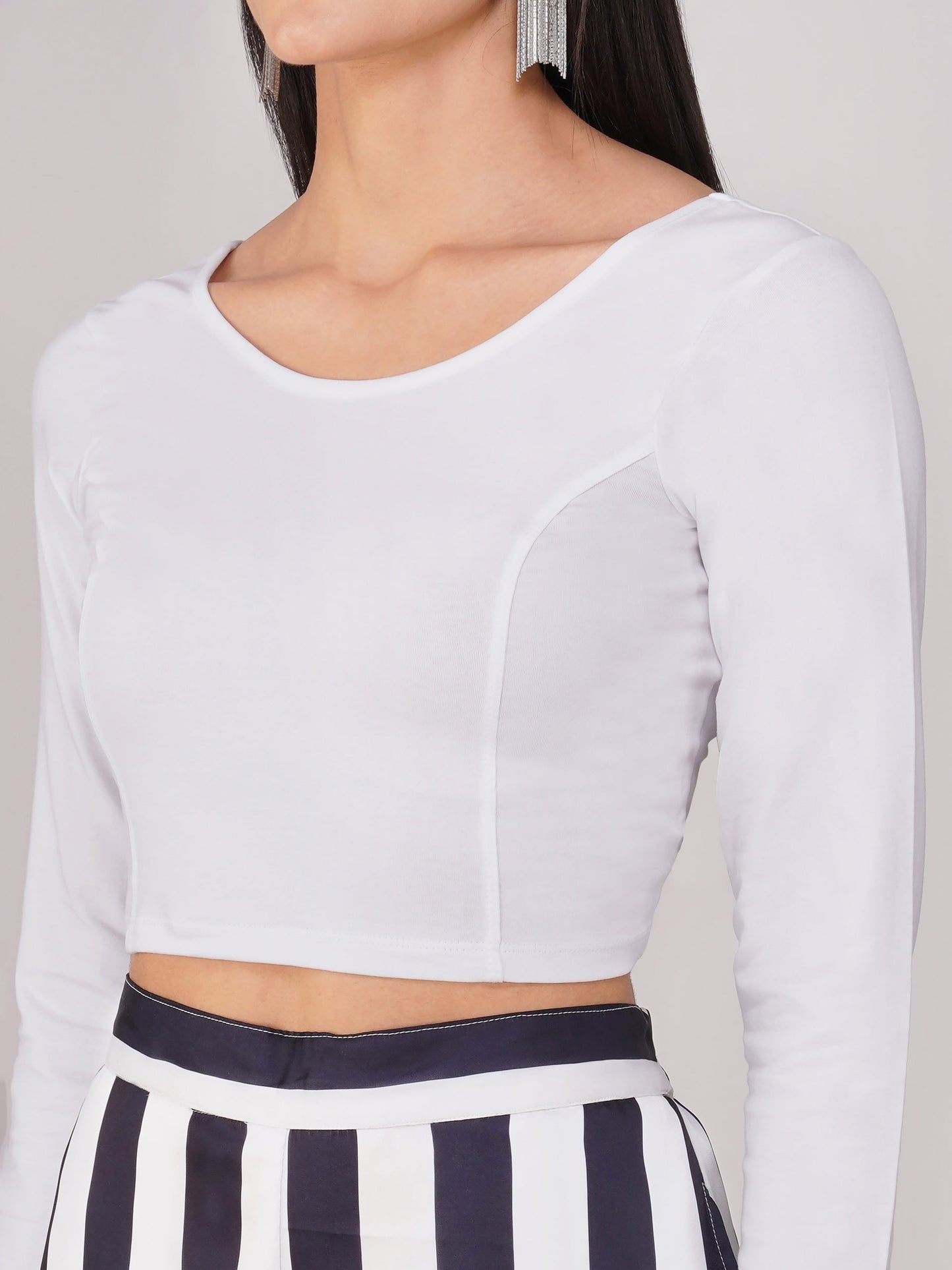Dhiyona ST Women's ComfortEase 4-Way Stretch White Long Sleeve Blouse