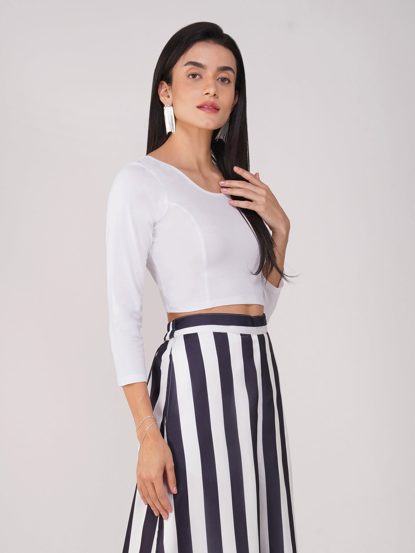Dhiyona ST Women's ComfortEase 4-Way Stretch White Long Sleeve Blouse