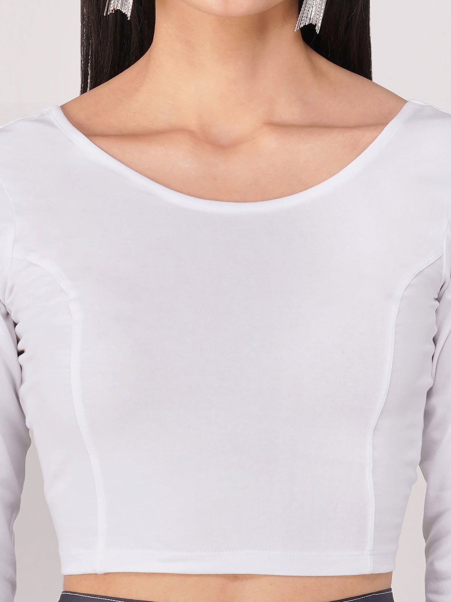 Dhiyona ST Women's ComfortEase 4-Way Stretch White Long Sleeve Blouse