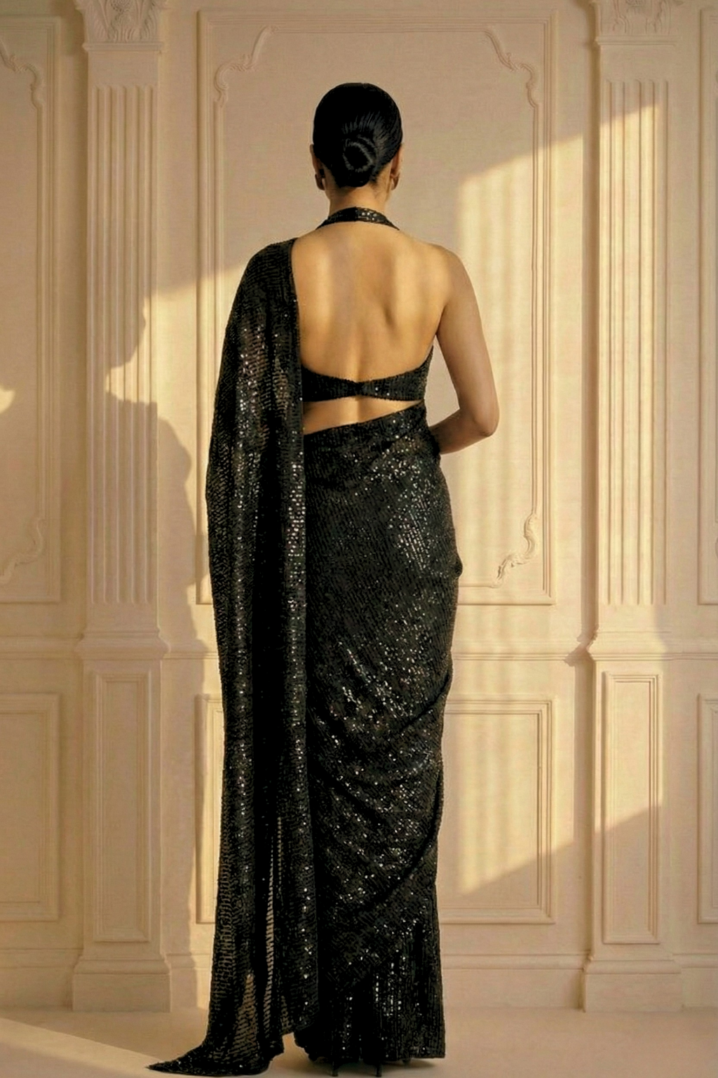 Dhiyona ST Black Muse Knitted Sequin Saree with Blouse Fabric