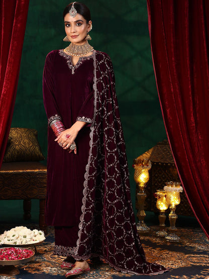 Dhiyona LL Women Solid Embroidered Kurta with Palazzo & Dupatta
