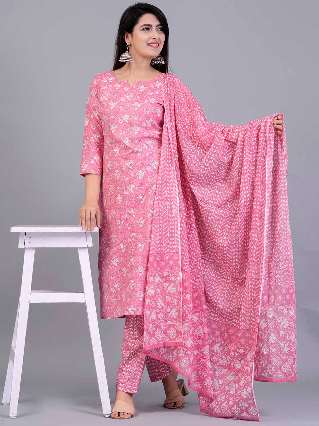 Dhiyona KL Ethnic Motif Printed Regular Pure Cotton Kurta With Trousers & Dupatta