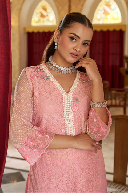 Anumeha Salmon embroidery co-ord set