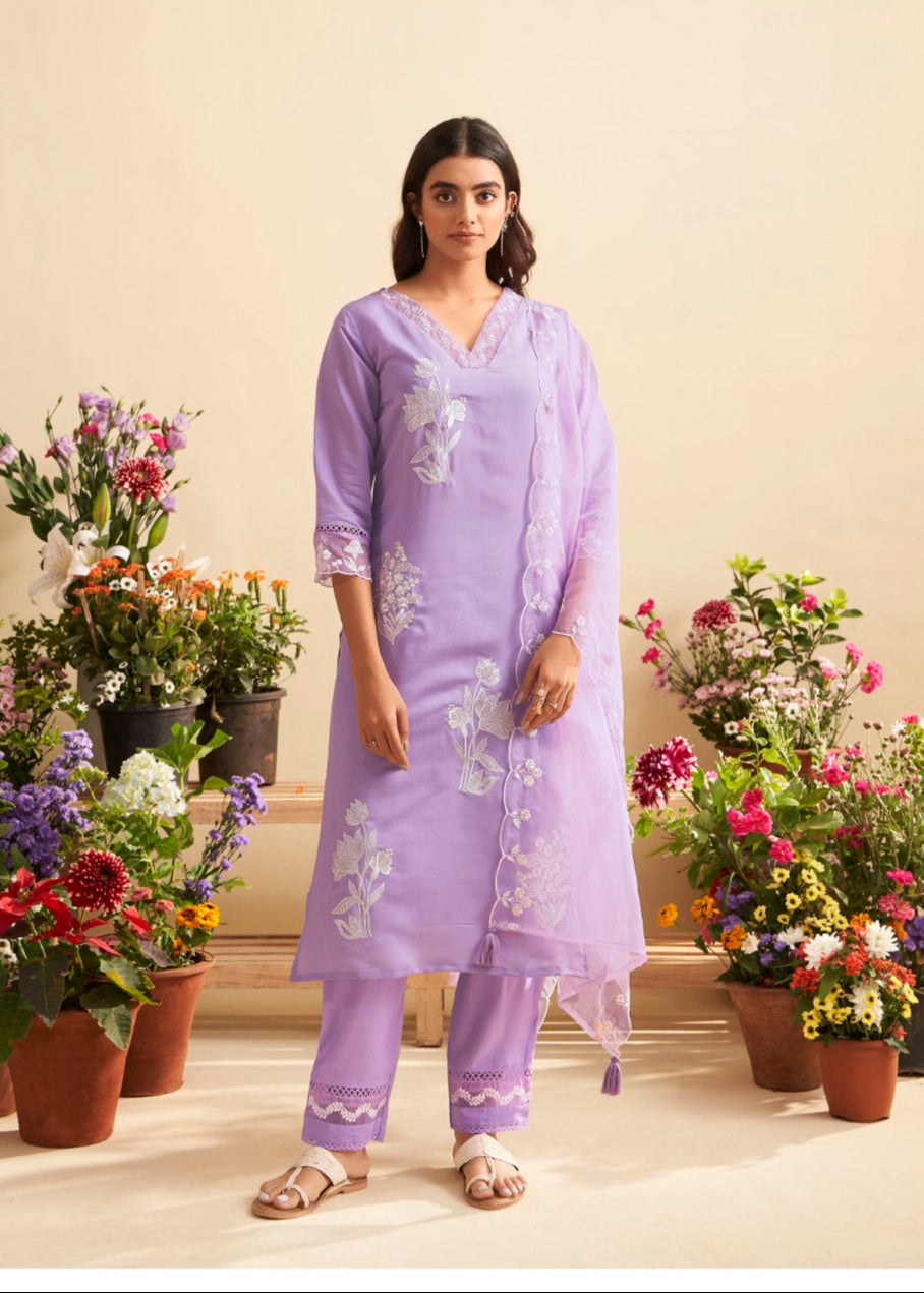 Lisba Lavender Full Embroidered Lawn Suit set