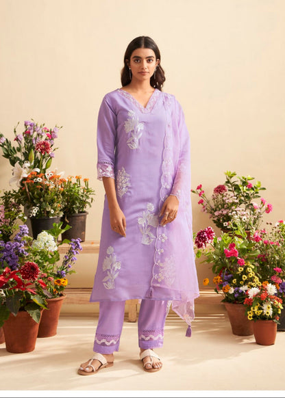Lisba Lavender Full Embroidered Lawn Suit set
