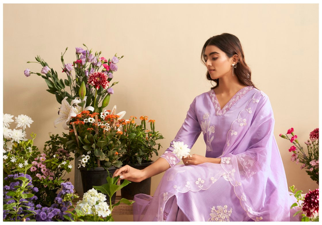Lisba Lavender Full Embroidered Lawn Suit set