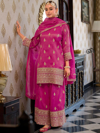 Women Ethnic Motifs Embroidered Mirror Work Kurta with Palazzos & With Dupatta