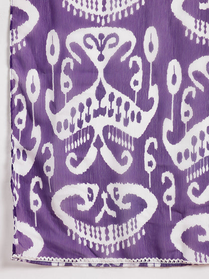 Ethnic Motifs Print Strappy Pure Cotton Kurta with Sharara & Dupatta
