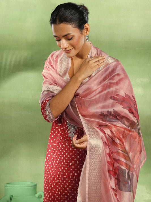 Bandhani Embroidered Sequinned Kurta with Trouser & Dupatta