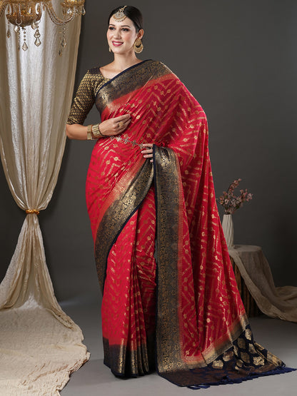 Women's Georgette Pink Woven Design Designer Saree With Blouse Piece