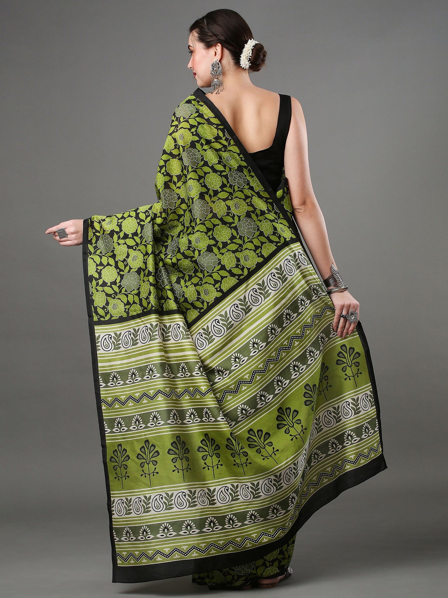 Women's Bhagalpuri Silk Green Printed Designer Saree With Blouse Piece