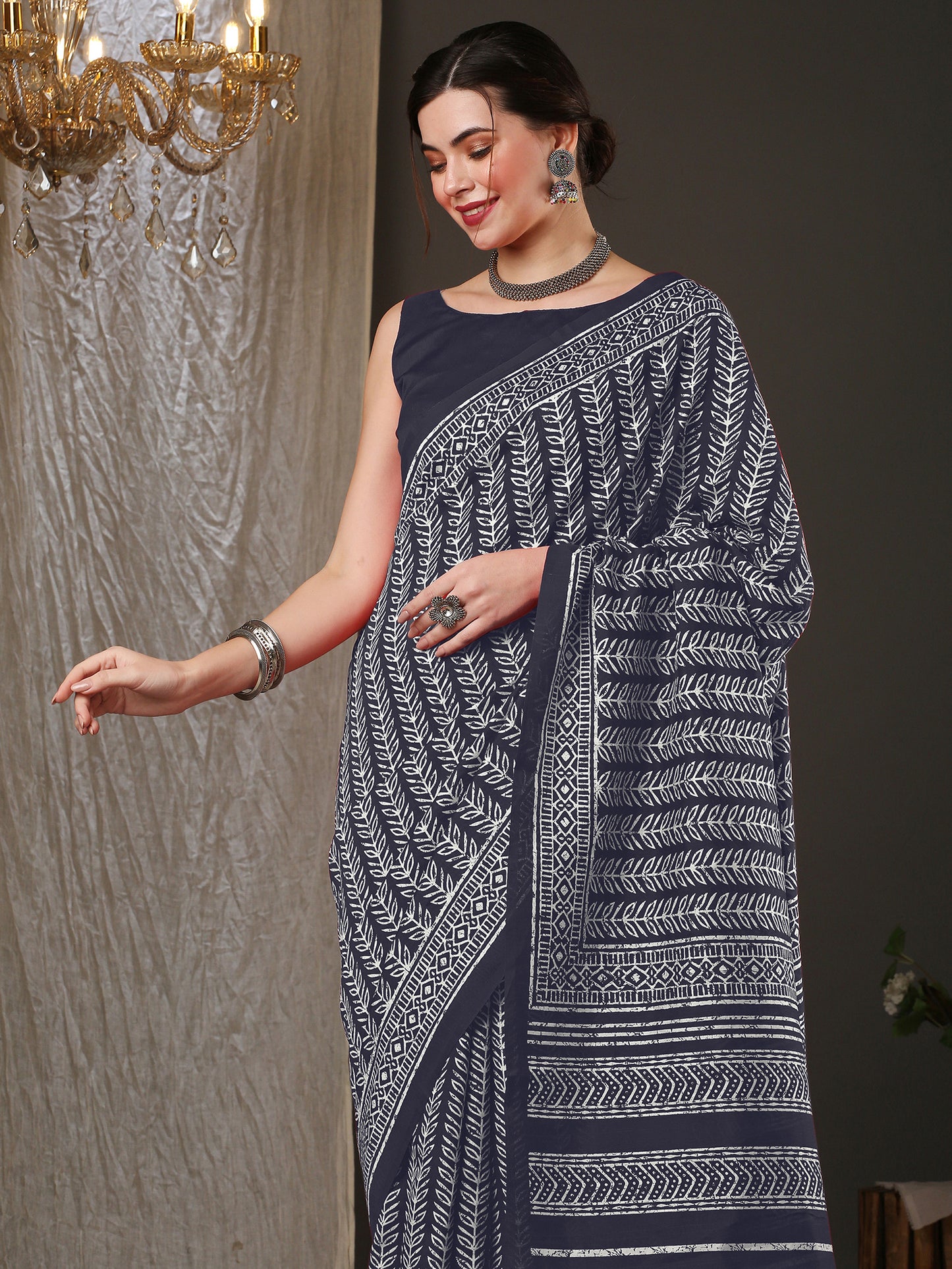 Women's Bhagalpuri Silk Grey Printed Designer Saree With Blouse Piece