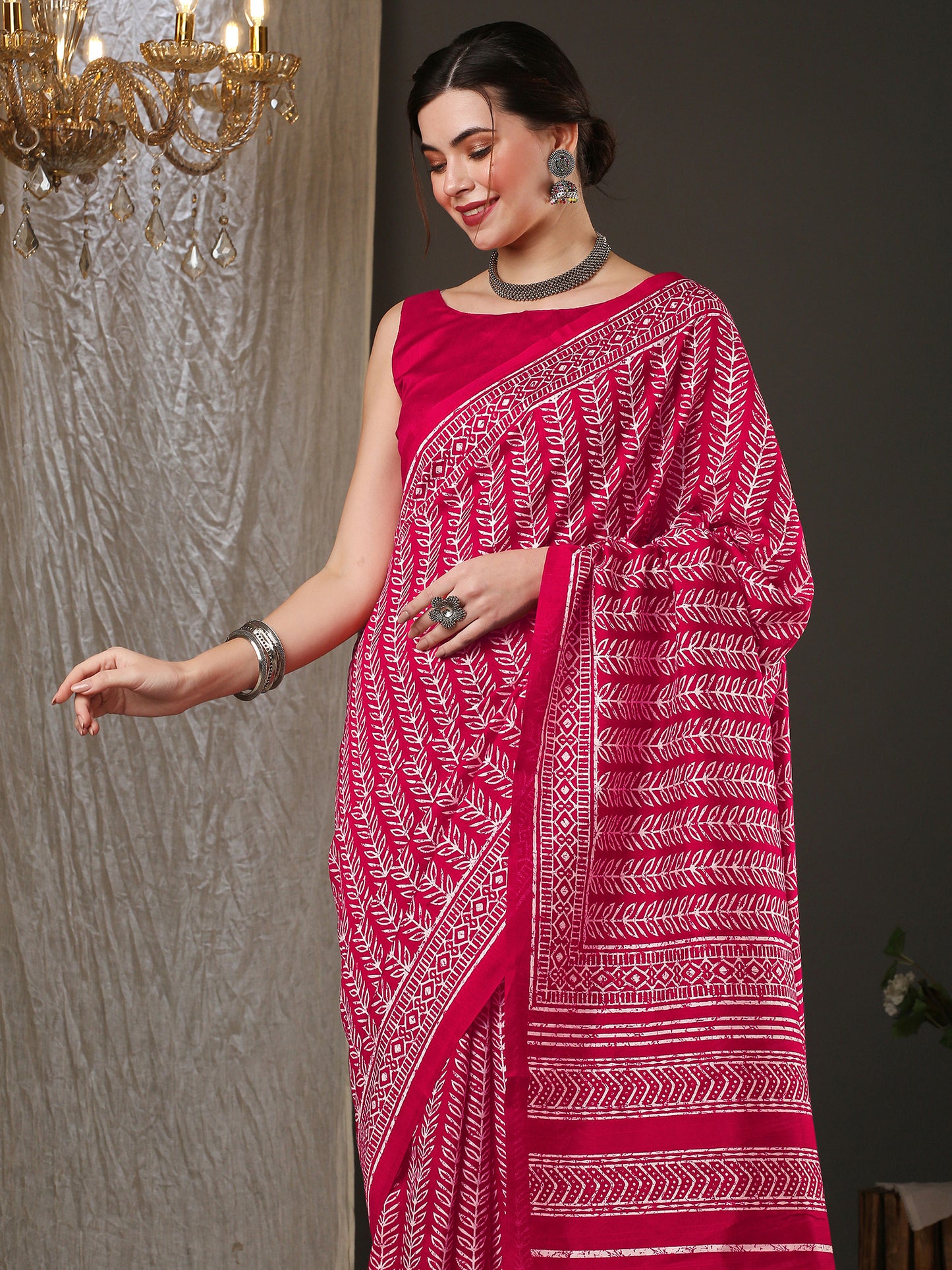 Women's Bhagalpuri Silk Pink Printed Designer Saree With Blouse Piece