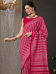 Women's Bhagalpuri Silk Pink Printed Designer Saree With Blouse Piece