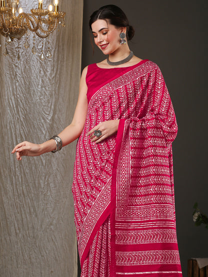 Women's Bhagalpuri Silk Pink Printed Designer Saree With Blouse Piece