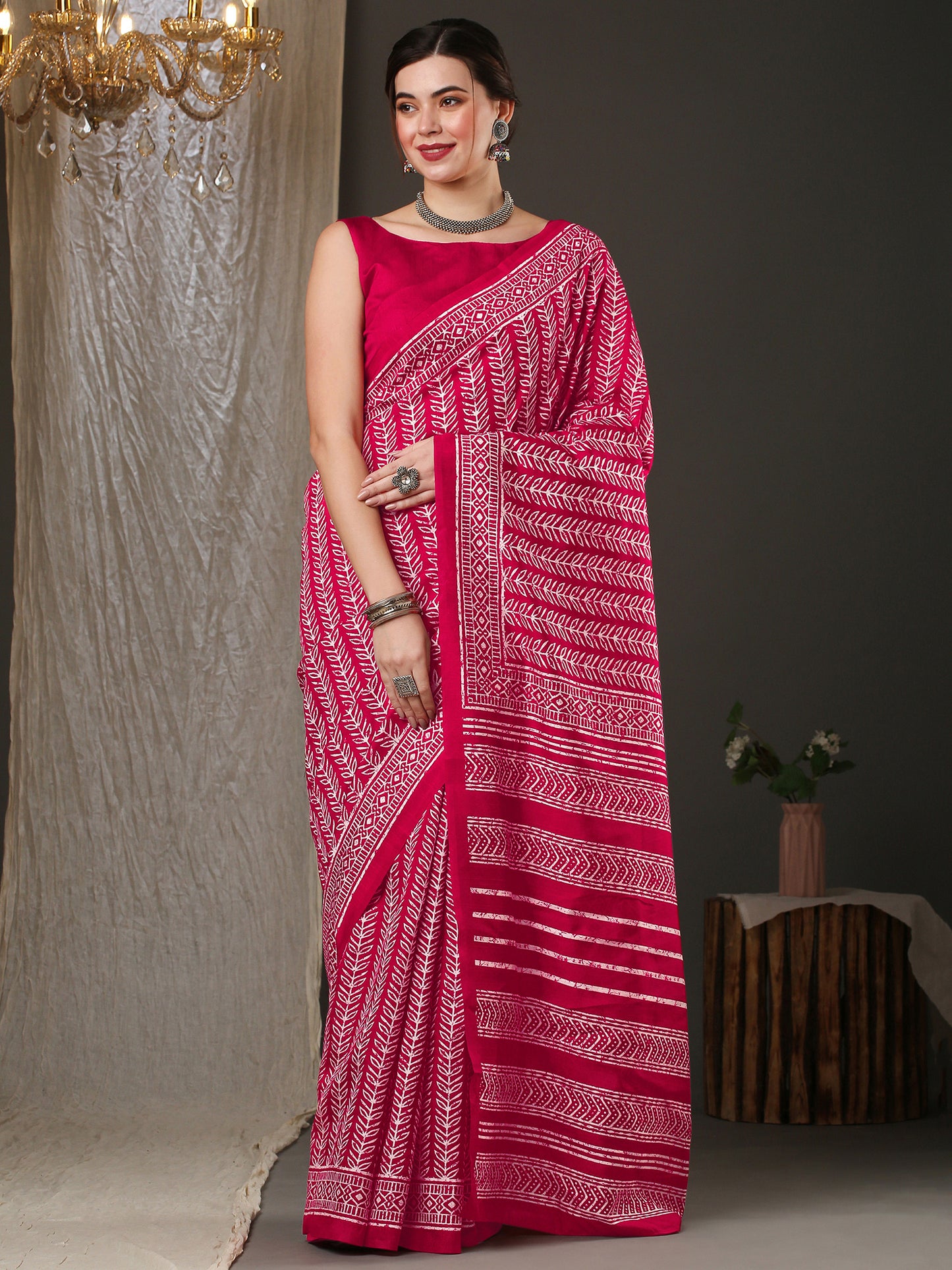 Women's Bhagalpuri Silk Pink Printed Designer Saree With Blouse Piece