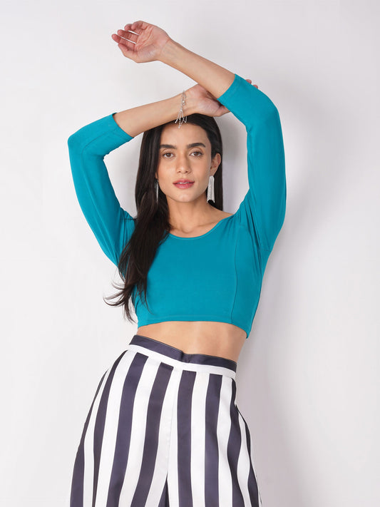 Dhiyona ST Women's ComfortEase 4-Way Stretch Turquoise Long Sleeve Blouse