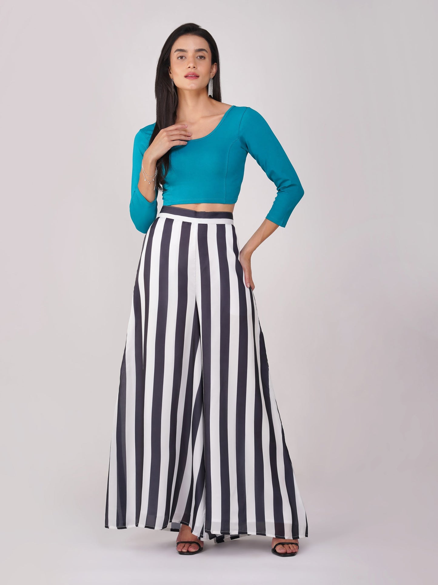 Dhiyona ST Women's ComfortEase 4-Way Stretch Turquoise Long Sleeve Blouse