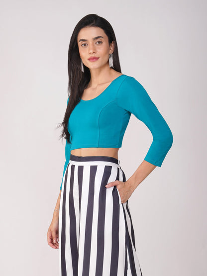 Dhiyona ST Women's ComfortEase 4-Way Stretch Turquoise Long Sleeve Blouse