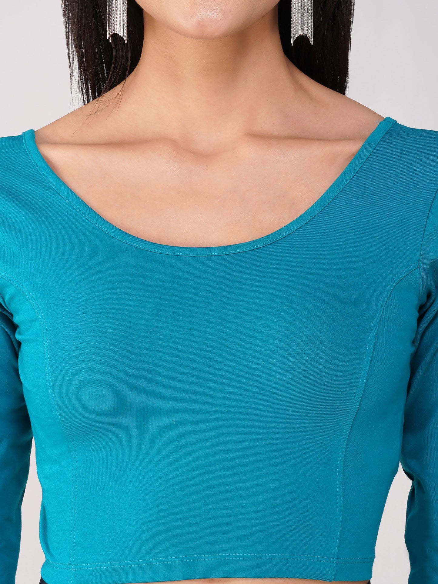 Dhiyona ST Women's ComfortEase 4-Way Stretch Turquoise Long Sleeve Blouse