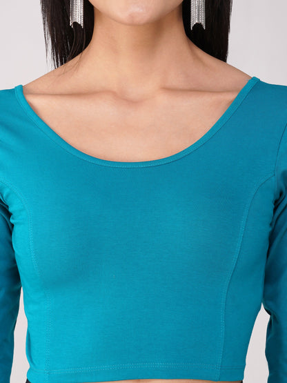 Dhiyona ST Women's ComfortEase 4-Way Stretch Turquoise Long Sleeve Blouse