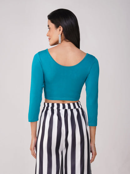 Dhiyona ST Women's ComfortEase 4-Way Stretch Turquoise Long Sleeve Blouse
