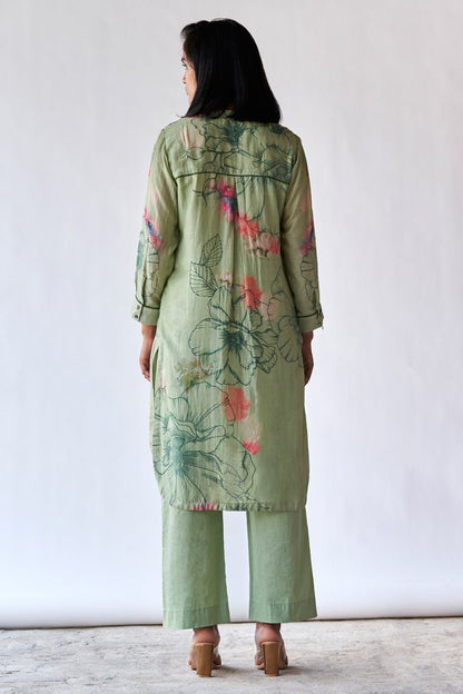 Women's Pistachio Floral Printed Bemberg Silk Co-ord Set