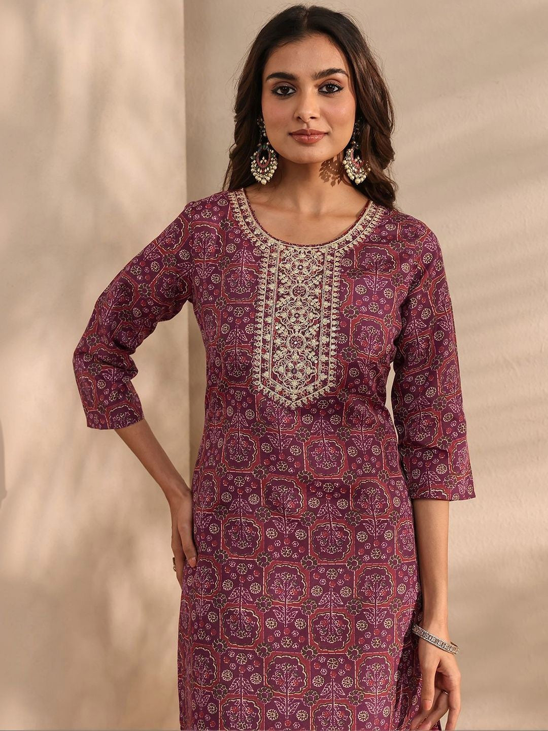 Women Ethnic Motifs Printed Regular Thread Work Kurta with Trousers & With Dupatta